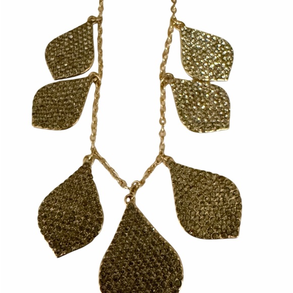 Gold-Tone Pavé Leaf Statement Necklace | Adjustable | Sparkle Drop Design - Picture 2 of 4